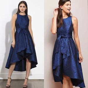 SHOSHANNA Shimmer Floral Embossed Jacquard Sleeveless Ruffled High Low Gown 10